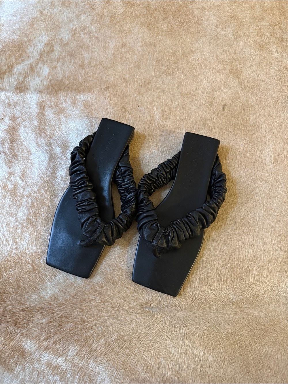 Khaite Black Ash Flip Flop Leather Sandals